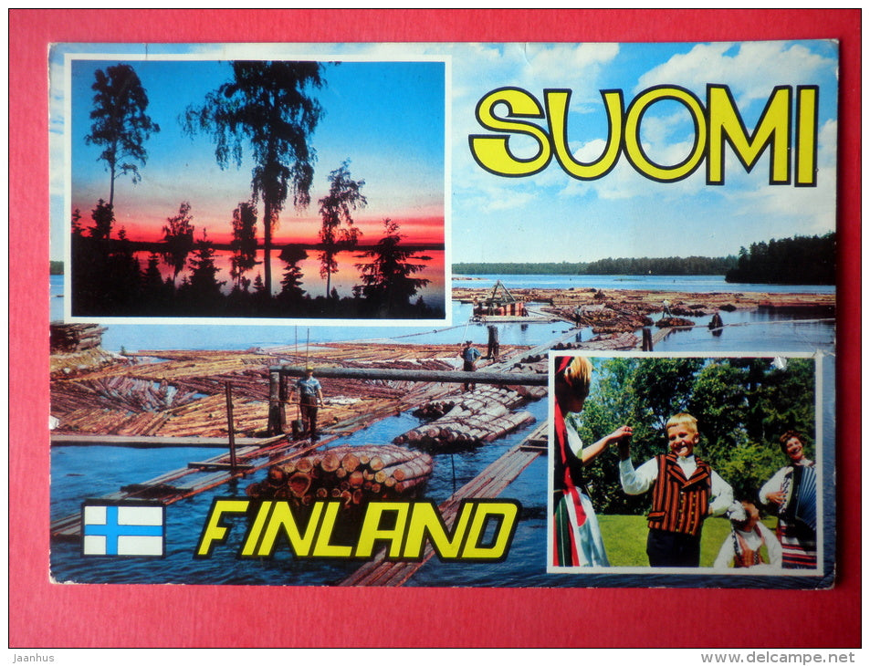 Timber Rafting - 2004 - national costumes - Finland - sent from Finland Rauma to Estonia USSR 1974 - JH Postcards