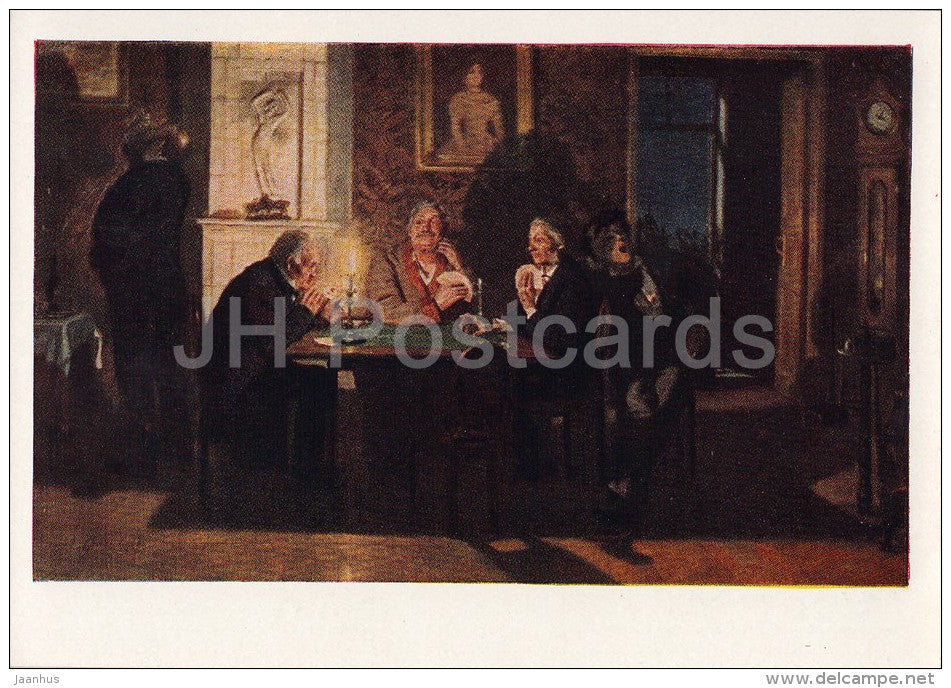 painting by V. Vasnetsov - Preferans , 1879 - card game - Russian art - 1958 - Russia USSR - unused - JH Postcards