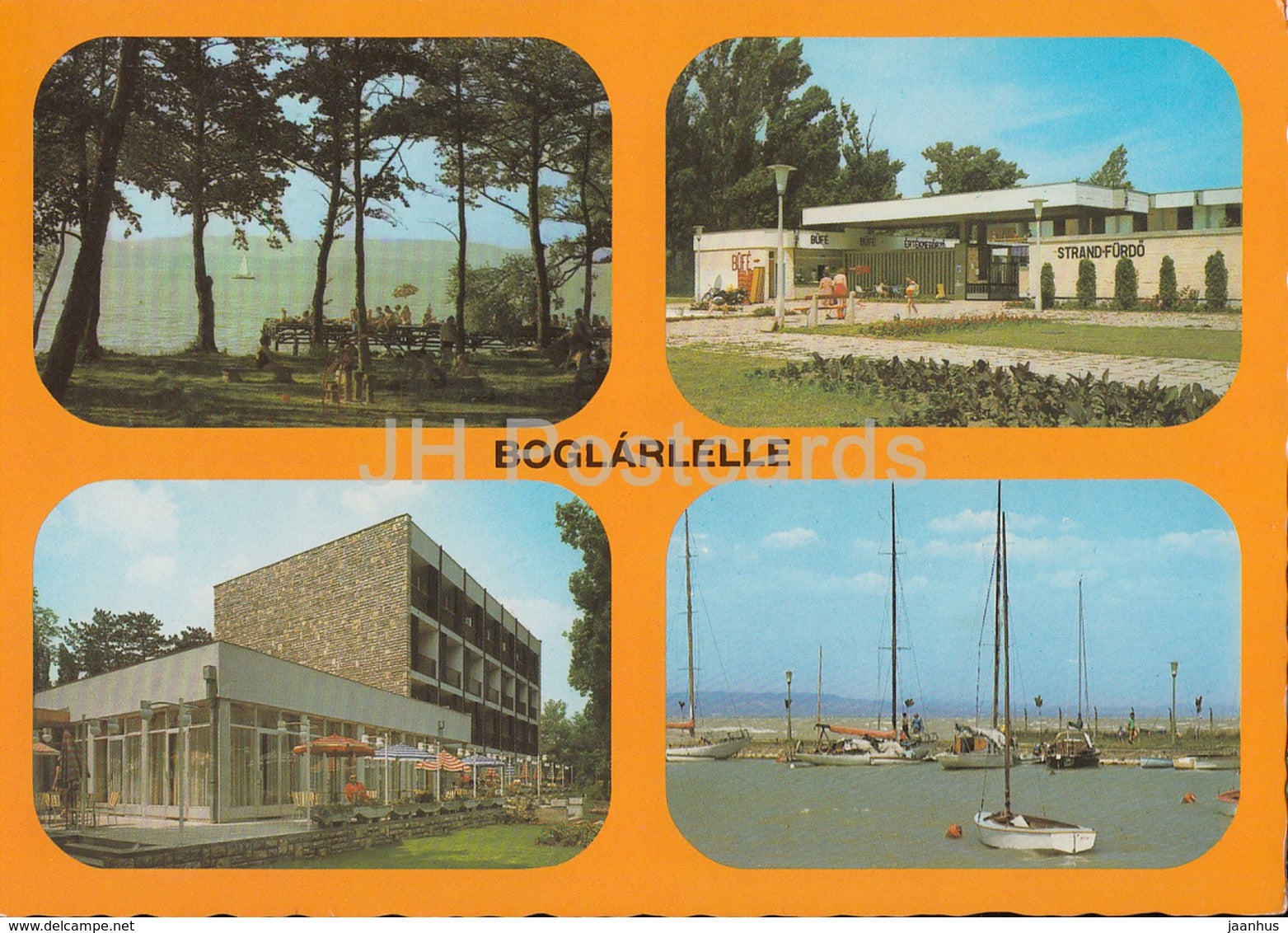 Boglarlelle - beach - sailing boat - multiview - 1980 - Hungary - used - JH Postcards