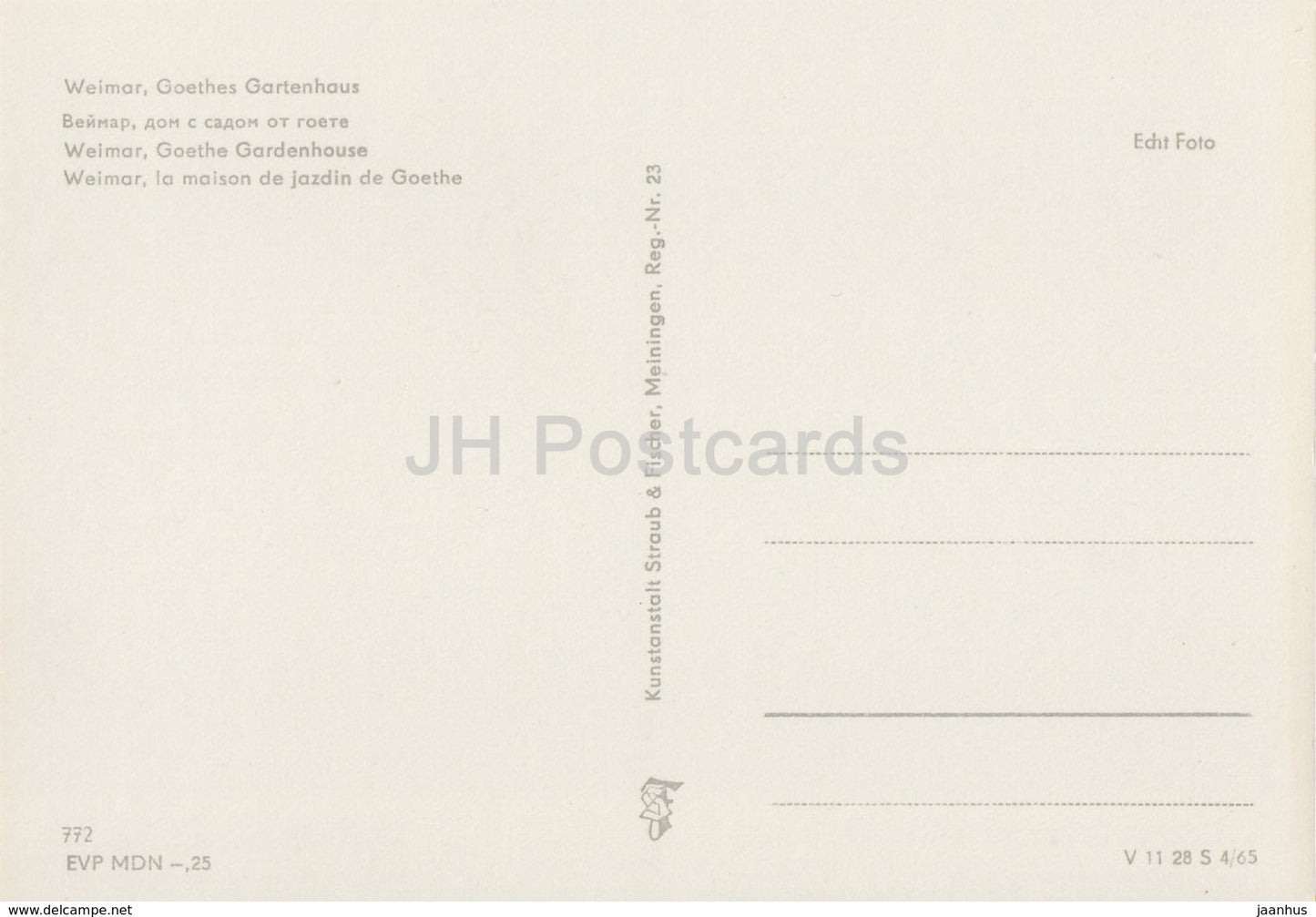 Weimar - Goethe Garden House - REISEBÜRO - 1964 - DDR - Germany - unused - JH Postcards