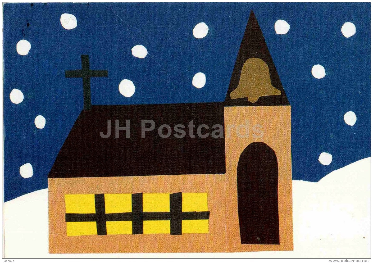 Christmas greeting card - church illustration - Mallard stamp - Finland - circulated in 1993 - JH Postcards