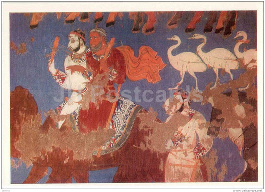 Afrasiab - Palace - fresco , Men Riding on Camels - Art Treasures of Ancient Samarkand - 1972 - Russia USSR - unused - JH Postcards