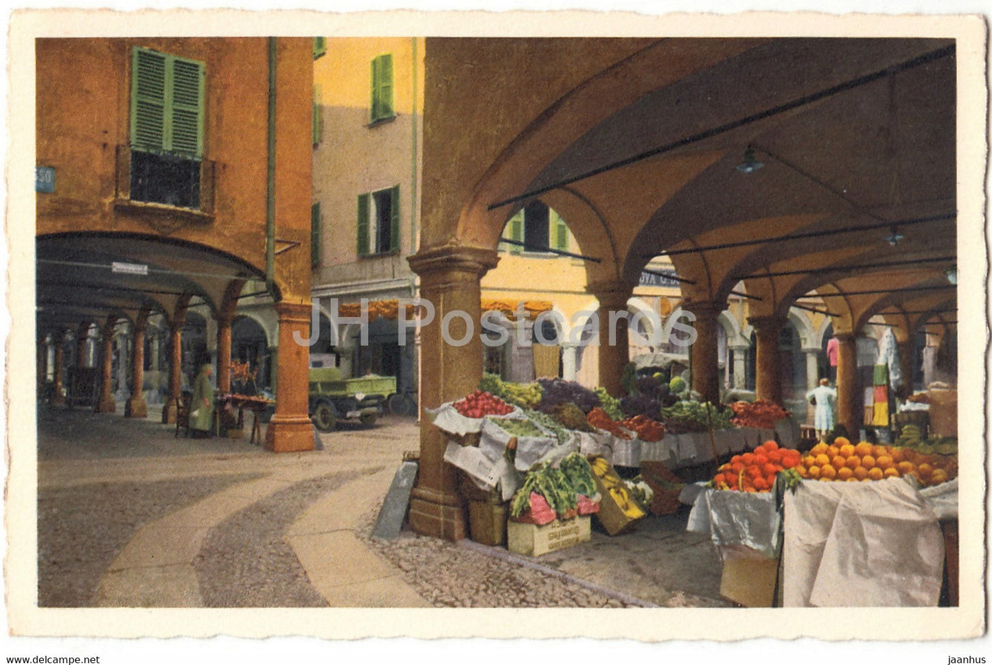 Lugano - Portici di Via Pessina - market - 4026 - old postcard - Switzerland - unused - JH Postcards