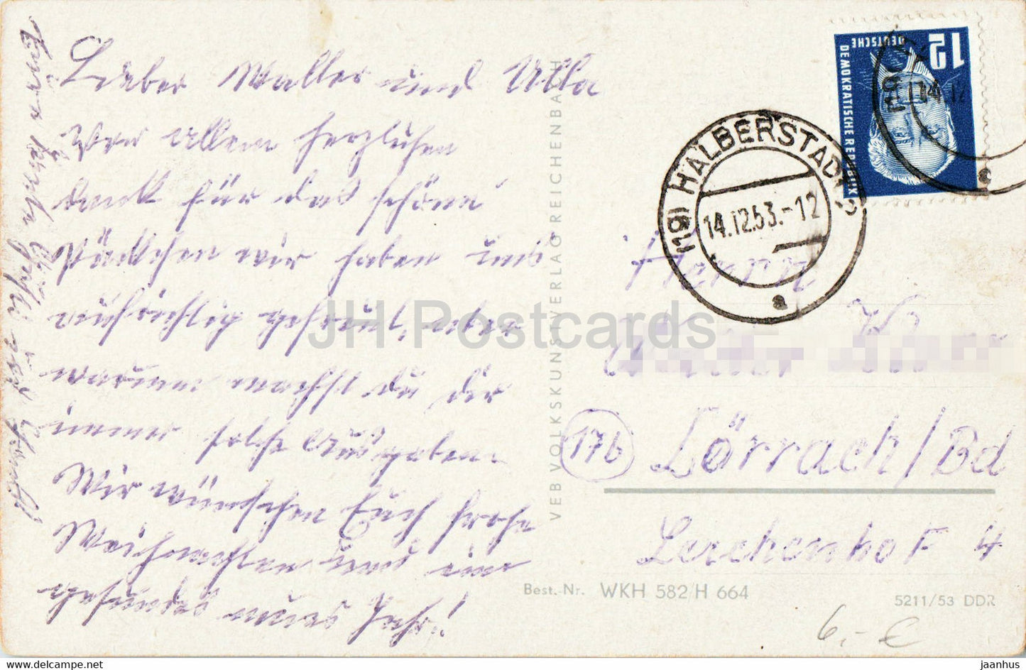 Halberstadt Harz - Groperstrasse - car - old postcard - 1953 - Germany - used