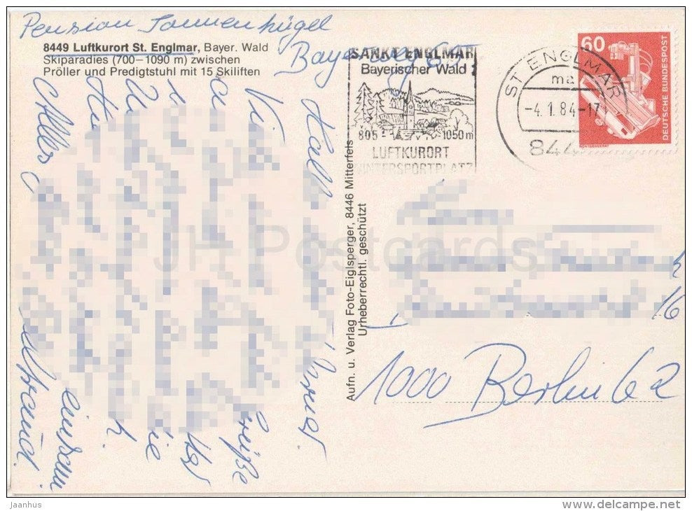 Luftkurort St. Englmar , Bayer Wald - Skiparadies und Predigtstuhl mit 15 Skiliften - 8449 - Germany - 1984 gelaufen - JH Postcards