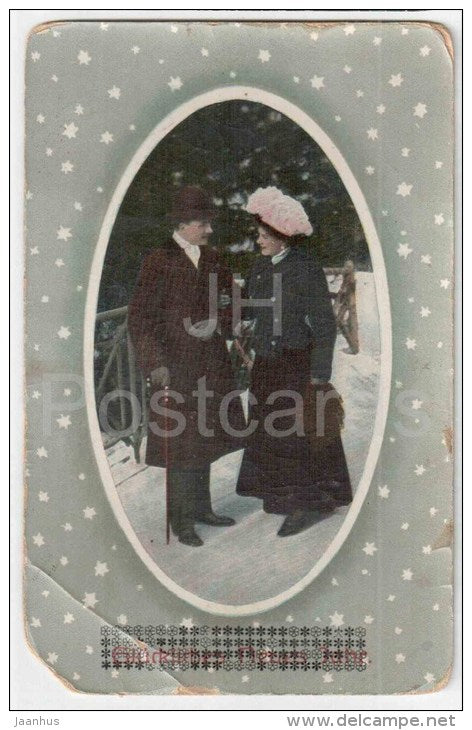 New Year Greeting Card - man and woman - couple - 226/II - circulated in Imperial Russia Estonia 1916 - JH Postcards