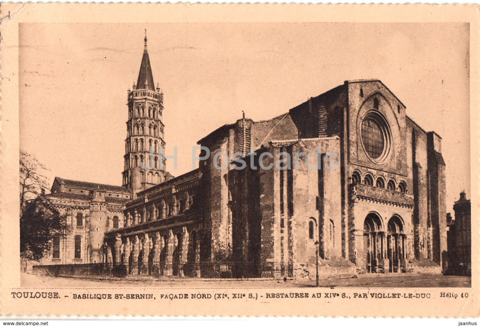 Toulouse - Basilique St Sernin - Facade Nord - cathedral - 17 - old postcard - 1927 - France - used - JH Postcards