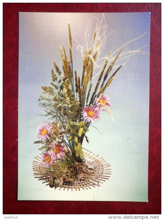 flower composition - flowers - 1984 - Russia USSR - used - JH Postcards