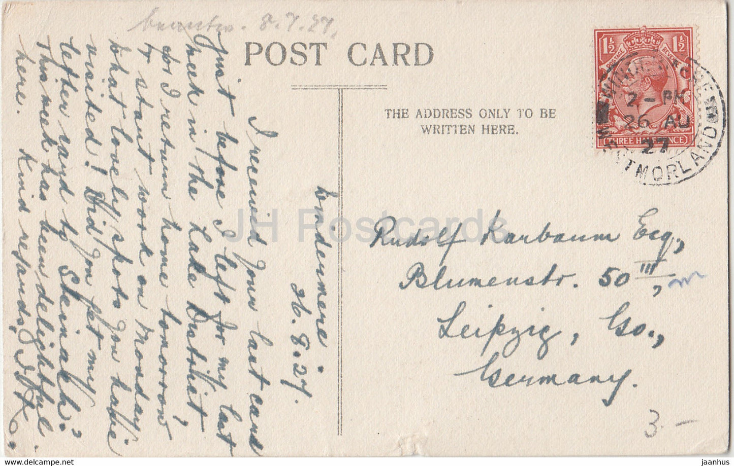 Bowness Windermere aus der Nähe von Belle Isle – alte Postkarte – England – 1927 – Vereinigtes Königreich – gebraucht