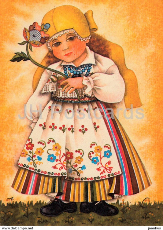 illustration by V. Noor - Girl in Folk Costume - 1988 - Estonia USSR - unused - JH Postcards