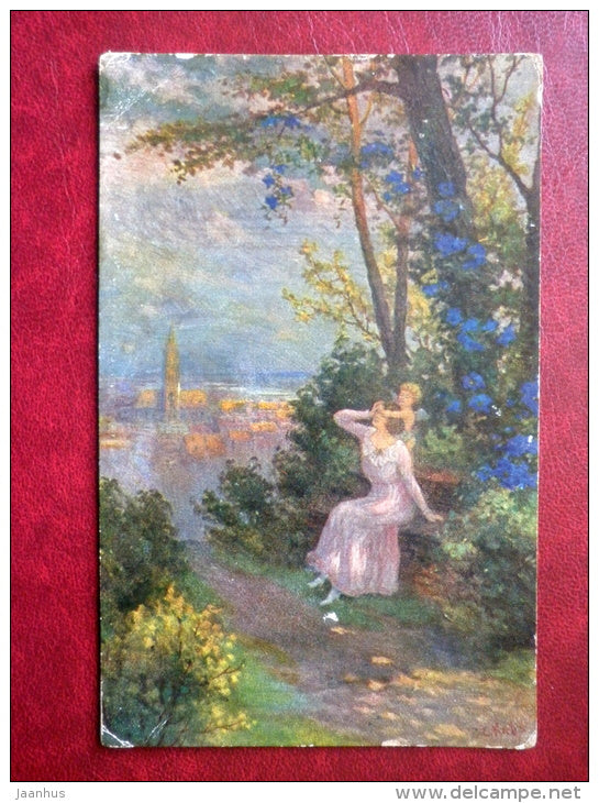 painting by C. Krebs - signed - Schelm Amor - mischievous cupid - german art - WSSB 6439 - old postcard - Germany - used - JH Postcards