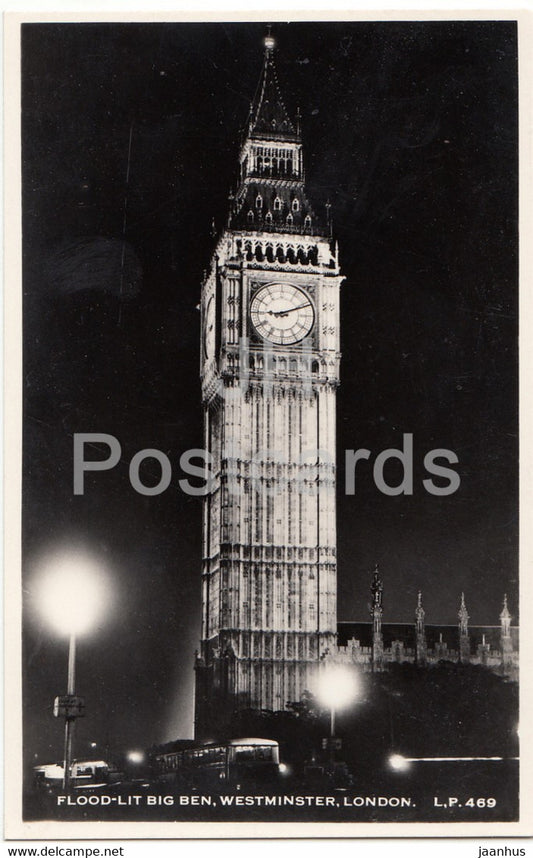 London - Flood Lit Big Ben - Westminster - England - United Kingdom - unused - JH Postcards