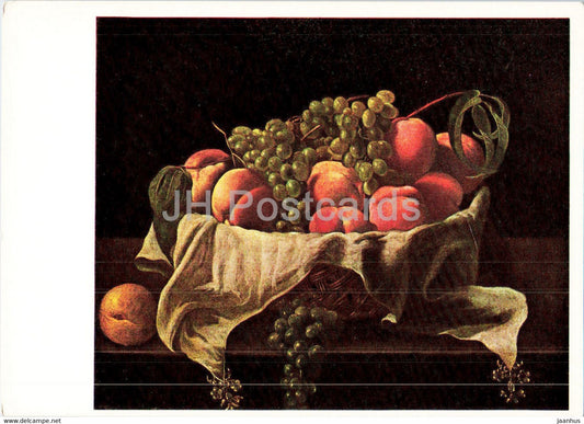 painting by Fede Galizia - Korb mit Pfirsichen und Trauben - peach - Italian art - Germany - unused - JH Postcards