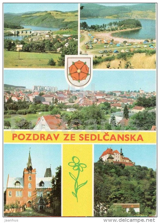 Pozdrav ze Sedlcanska - dam - beach - Vysoky Chlumec castle - Czechoslovakia - Czech - unused - JH Postcards