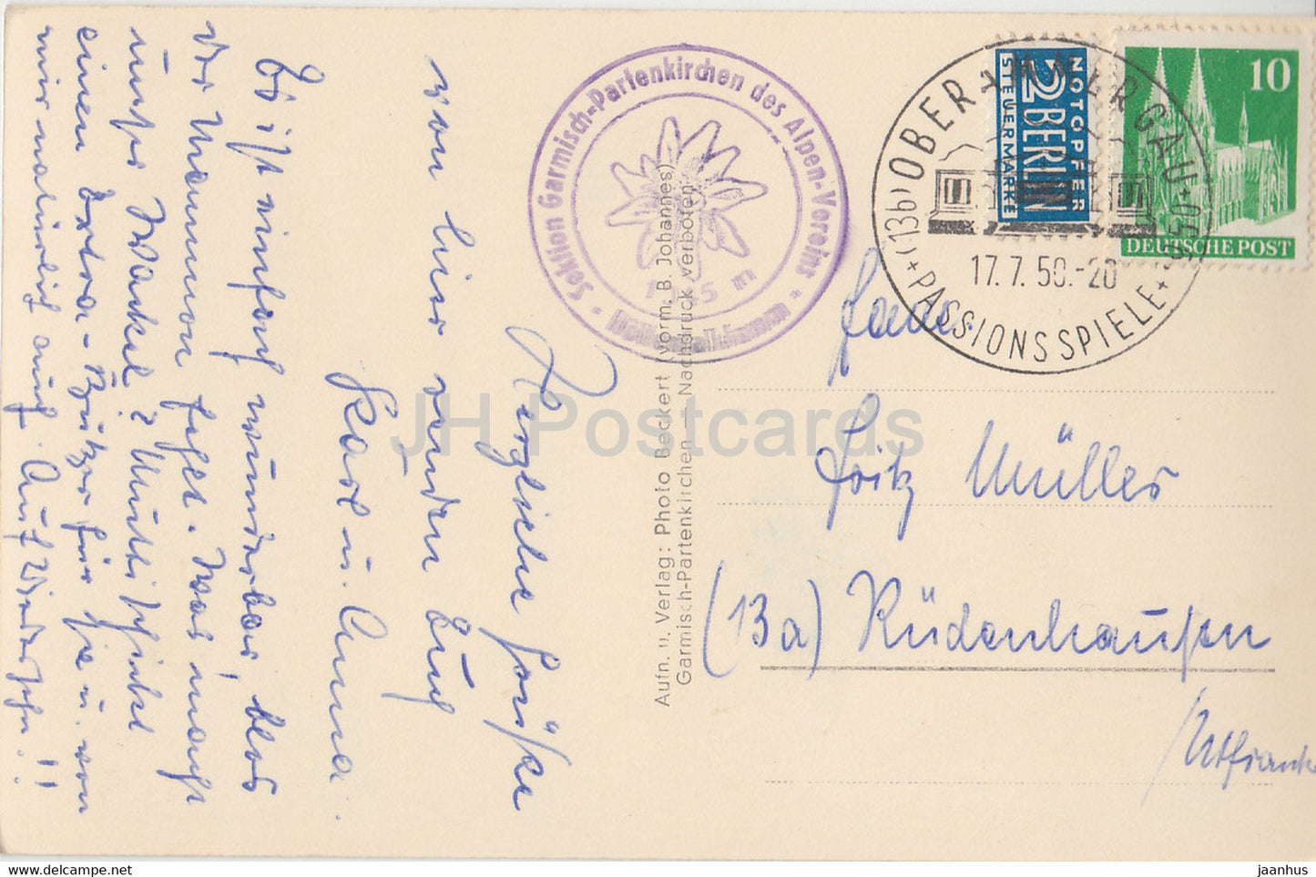 Hollentalklamm - Eingangshutte - 2130 - carte postale ancienne - 1950 - Allemagne - utilisé