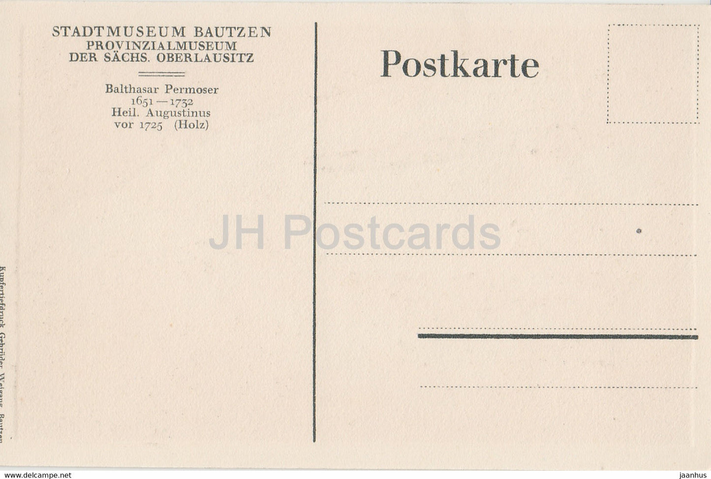 Stadtmuseum Bautzen - Werkstatt des Balthasar Permoser - Heil Augustinus - Holz - old postcard - Germany - unused