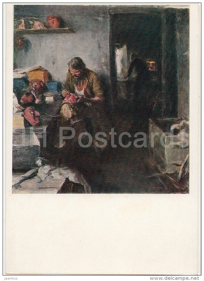 painting by A. Arkhipov - In the workshop of masks - old man - Russian art - 1957 - Russia USSR - unused - JH Postcards