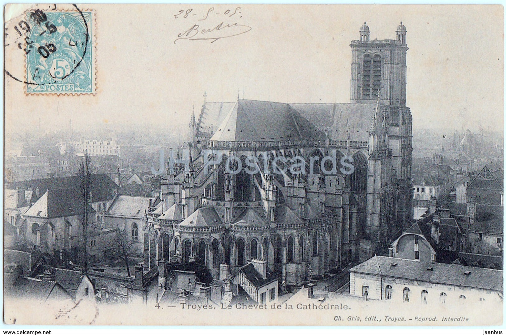 Troyes - Le Chevet de la Cathedrale - cathedral - 4 - 1905 - old postcard - France - used - JH Postcards