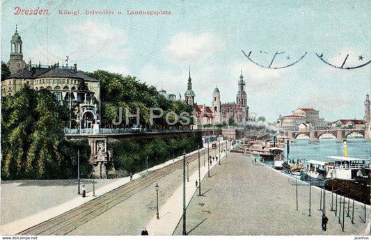 Dresden - Konigl Belvedere u Landungsplatz - boat - 1911 - old postcard - Germany - used - JH Postcards