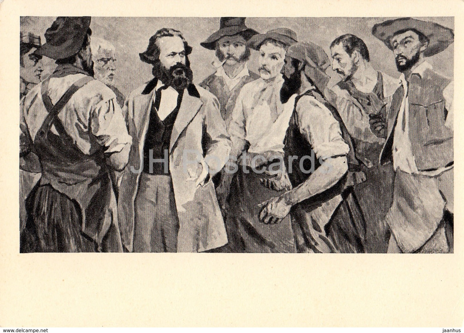 illustration by R. Galitsky - Karl Marx with workers in Paris - 1967 - Russia USSR - unused - JH Postcards