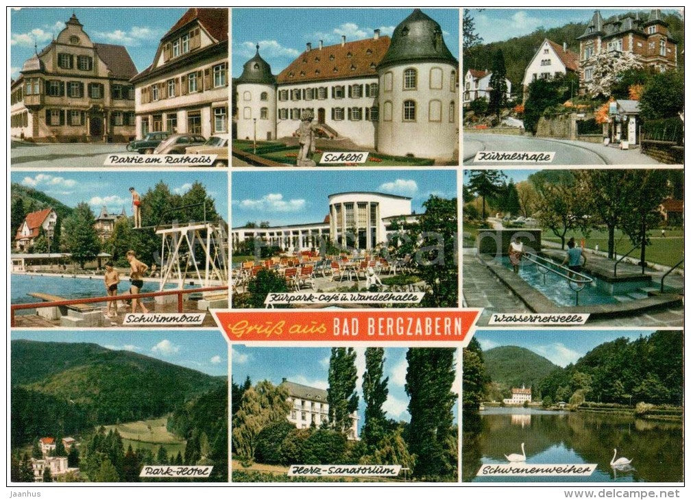 Kneippheilbad Bad Bergzabern - Partie am Rathaus - Schloss - Kürtelstrasse - Schwimmbad - Germany - ungelaufen - JH Postcards