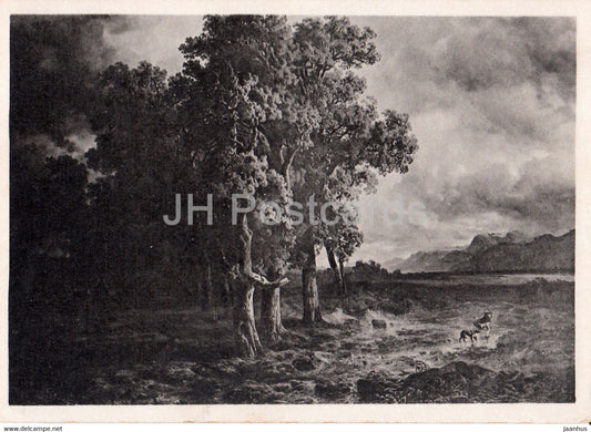 painting by Alexandre Calame - Eichen im Sturm - French art - Germany - unused - JH Postcards