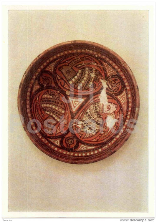 Dish with Fishes , glazed pottery - Art Treasures of Ancient Samarkand - 1972 - Russia USSR - unused - JH Postcards