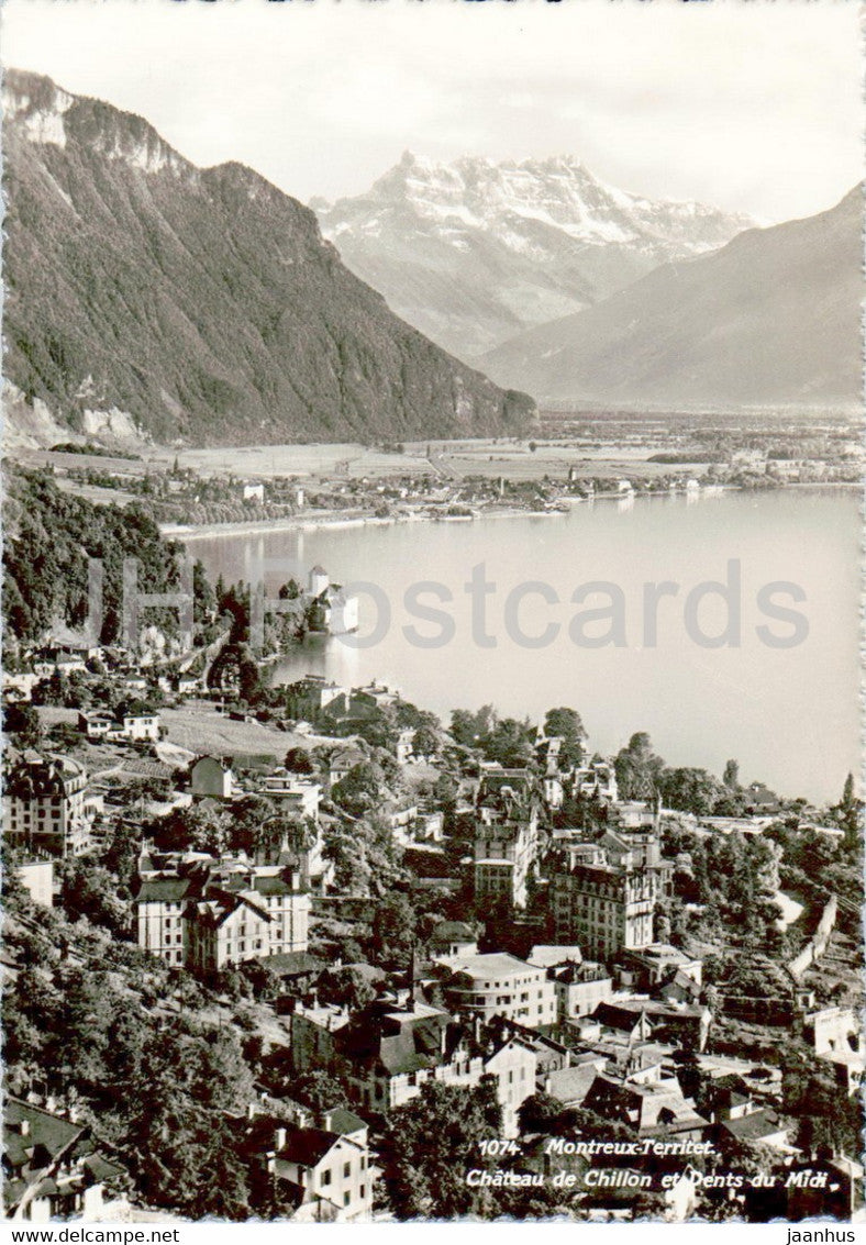 Montreux Territet - Chateau de Chillon et Dents du Midi - 1074 - 1944 - old postcard - Switzerland - used - JH Postcards