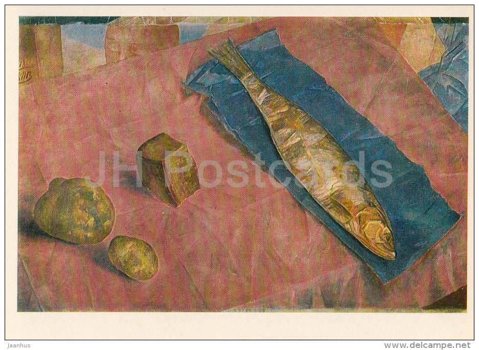 painting by Kuzma Petrov-Vodkin - A Herring , 1918 - fish - Russian art - Russia USSR - 1982 - unused - JH Postcards