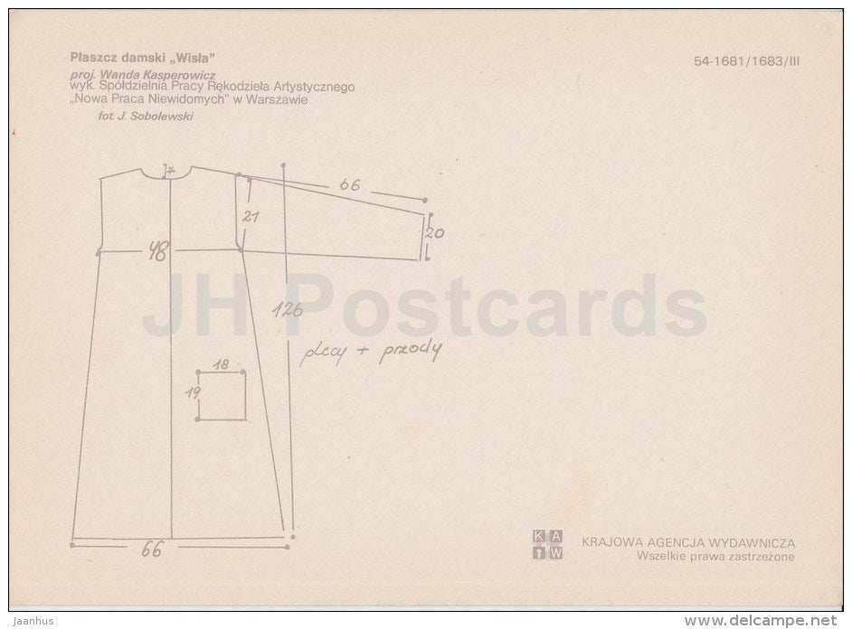 Women´s Coat Wisla - Weaving - Fashion - model - woman - 1979 - Poland - unused - JH Postcards