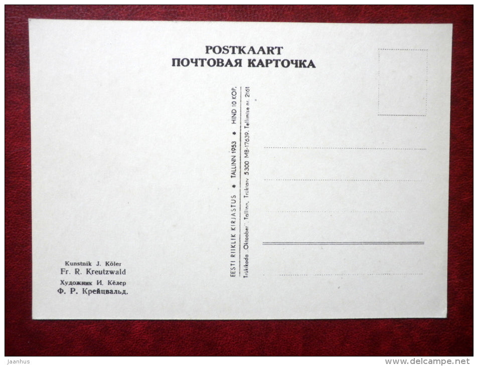 estonian writer Fr. R. Kreutzwald by J. Köler - estonian writer Fr. R. Kreutzwald - estonian art  - unused - JH Postcards