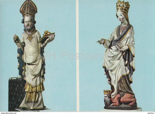 Karlstejn Castle - The statue of St Nicholas and St Catherina of Alexandria - Czechoslovakia - unused - JH Postcards