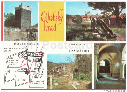 Chebsky Hrad - gate Black Tower - Romanesque chapel - Romanesque palace - castle Cheb - Czechoslovakia - Czech - unused - JH Postcards