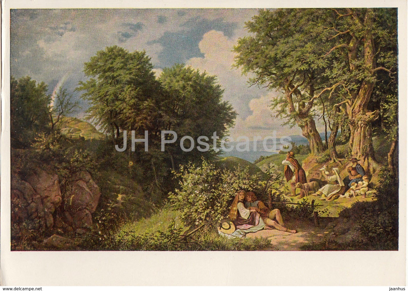 painting by Richter - Junilandschaft mit dem Regenbogen - rainbow - German art - Germany DDR - unused - JH Postcards