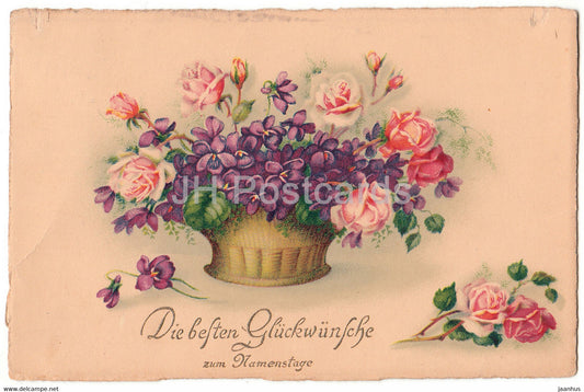 Greeting Card - Die besten Gluckwunsche zum Namenstage - flowers - ERIKA 1110 - old postcard - 1938 - Germany - used - JH Postcards