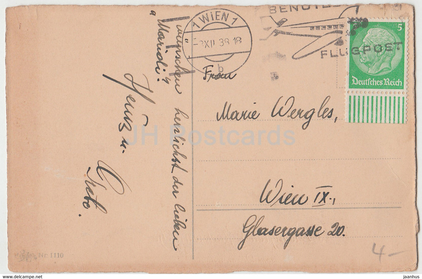 Carte de vœux - Die besten Gluckwunsche zum Namenstage - fleurs - ERIKA 1110 - carte postale ancienne - 1938 - Allemagne - utilisé