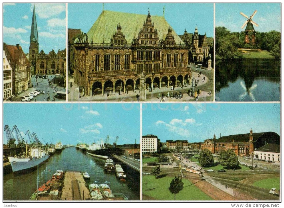 Bremen - Frauenkirche - Altes Rathaus - Mühle am Wall - Überseehafen - Bahnhofsplatz - 18 - Germany - ungelaufen - JH Postcards