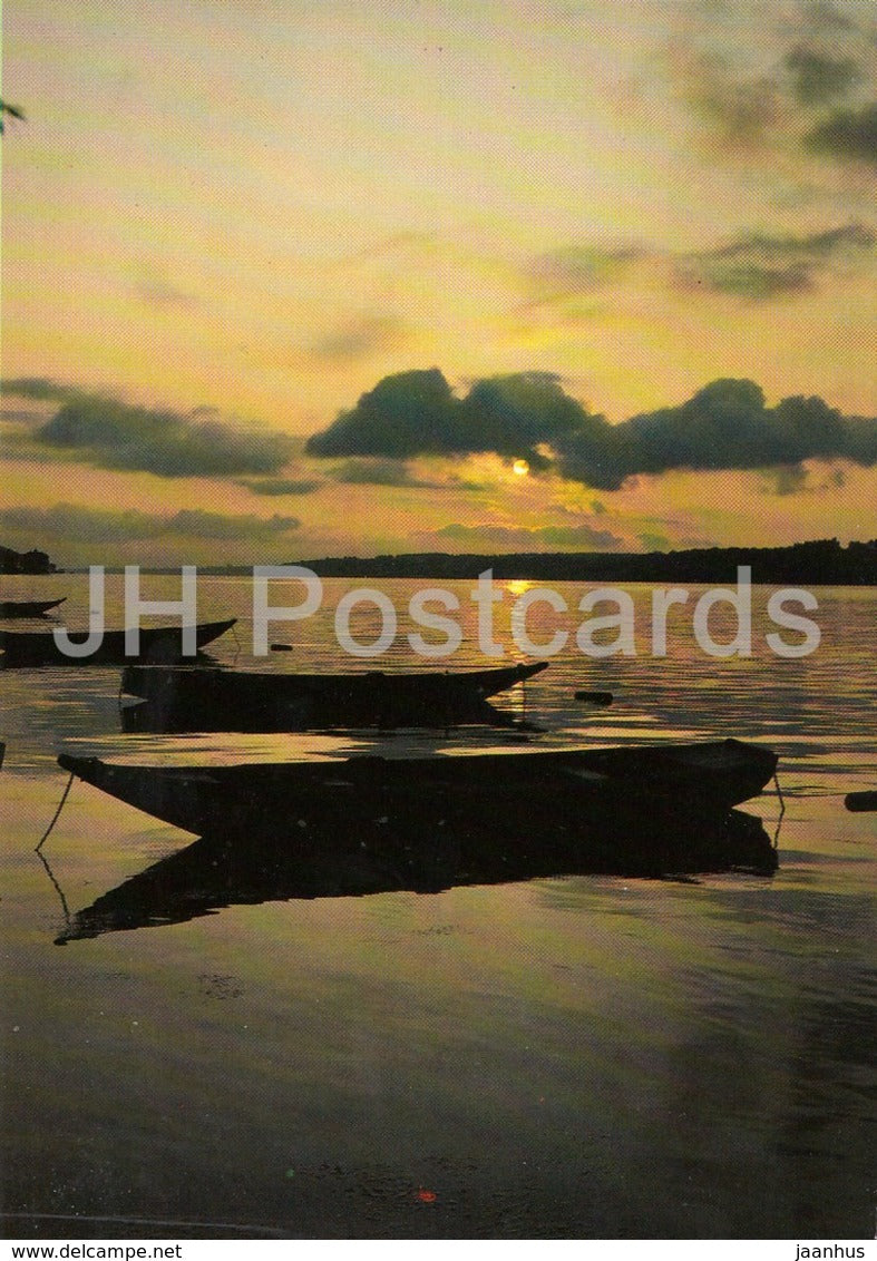 Plyos - sunset - boat - 1984 - Russia USSR - unused - JH Postcards