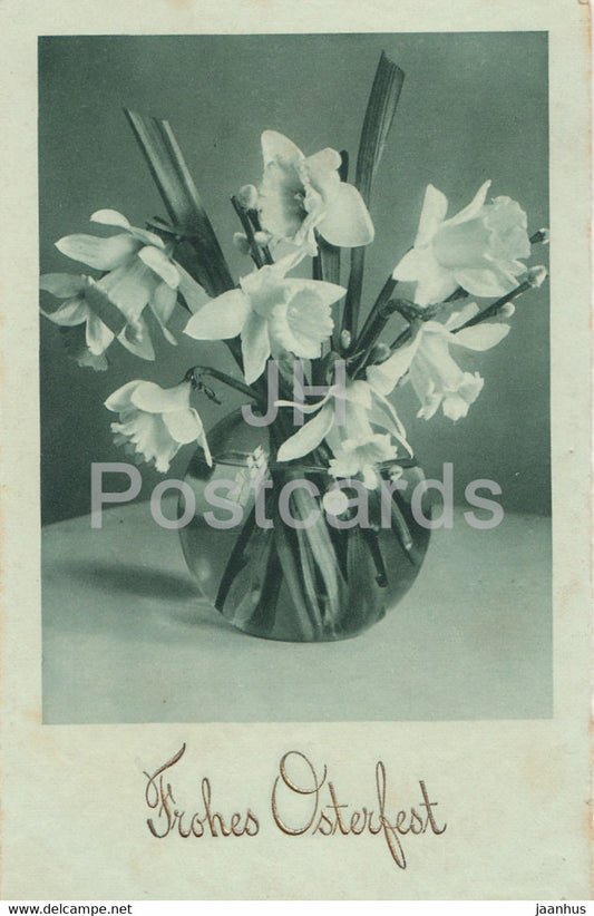 Easter Greeting Card - Frohes Osterfest - flowers - narcissus - HB 5539 - old postcard - 1932 - Germany - used - JH Postcards