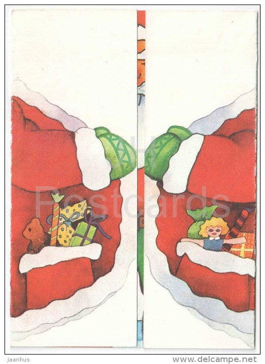 New Year Greeting card by R. Lukk - Santa Claus - gifts - 1986 - Estonia USSR - used - JH Postcards