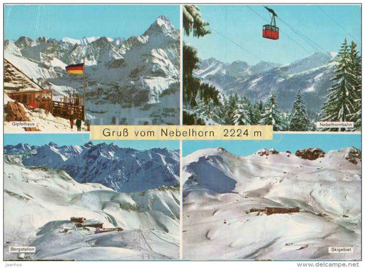 Gruss vom Nebelhorn 2224 m - Gipfelhaus - Nebelhornbahn - Bergstation - Skigebiet - mountain - Germany - 1975 gelaufen - JH Postcards