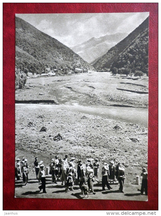 at the confluence of Black and White Aragavi rivers - Georgian Military Road - 1955 - Georgia USSR - unused - JH Postcards