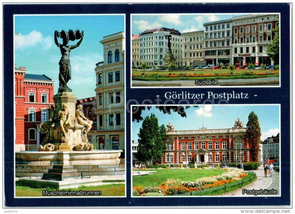 Görlitzer Postplatz - Görlitz- Muschelminnabrunnen - Südseite - Postgebäude - Germany - 2009 gelaufen - JH Postcards