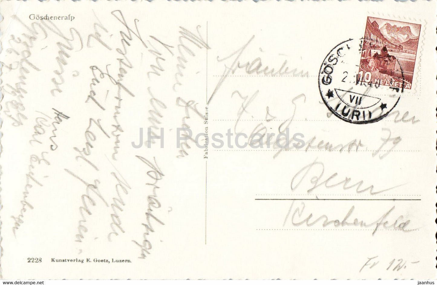 Goscheneralp - 2228 - old postcard - 1940 - Switzerland - used