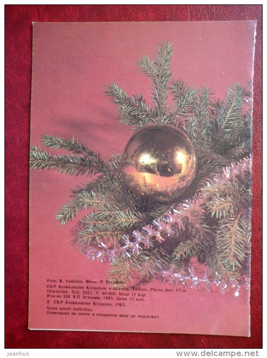 New Year Greeting card - decorations - candle - 1983 - Estonia USSR - unused - JH Postcards