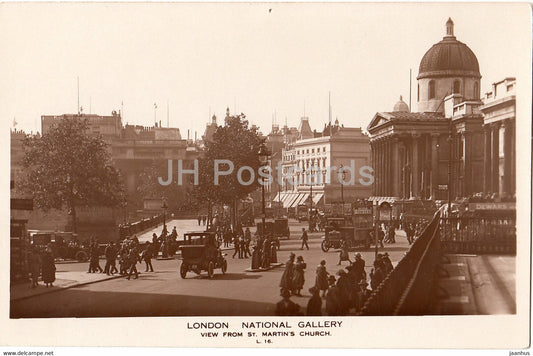 London - National Gallery - View from St Martin's Church - car - old postcard - England - United Kingdom - unused - JH Postcards
