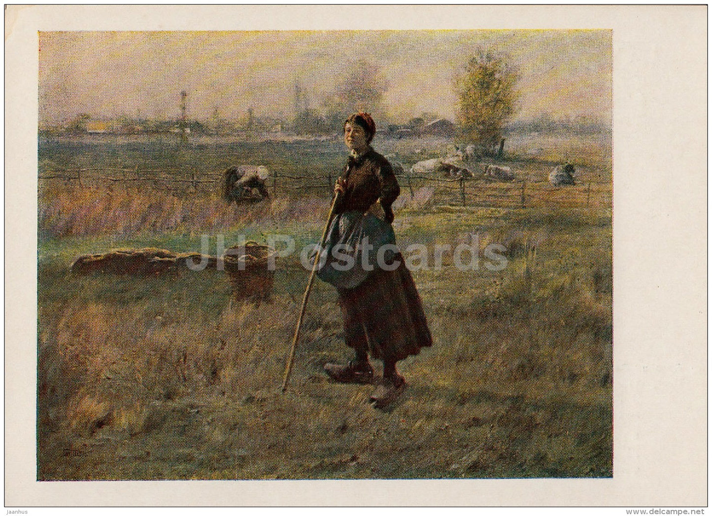 Painting by Vaclav Brozík - Shepherdess - Czech art - 1955 - Russia USSR - unused - JH Postcards