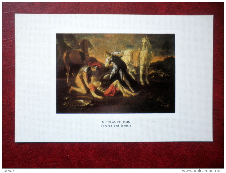 painting by Nicolas Poussin , Tancred and Erminia , 1630s - horse - french art  - unused - JH Postcards