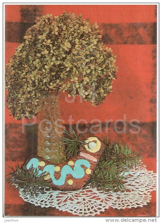 New Year Greeting card - 1 - gingerbread - plants - 1984 - Estonia USSR - used - JH Postcards