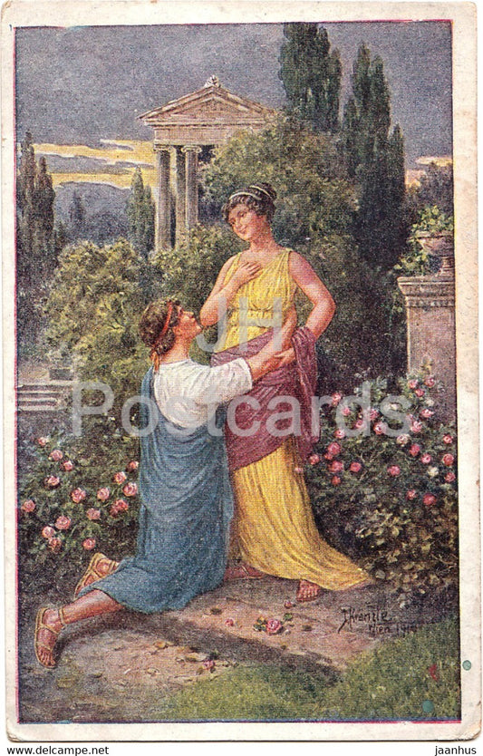 Romische Liebe - Rimska Laska - illustration by J. Kranzle - couple - old postcard - Germany - unused - JH Postcards